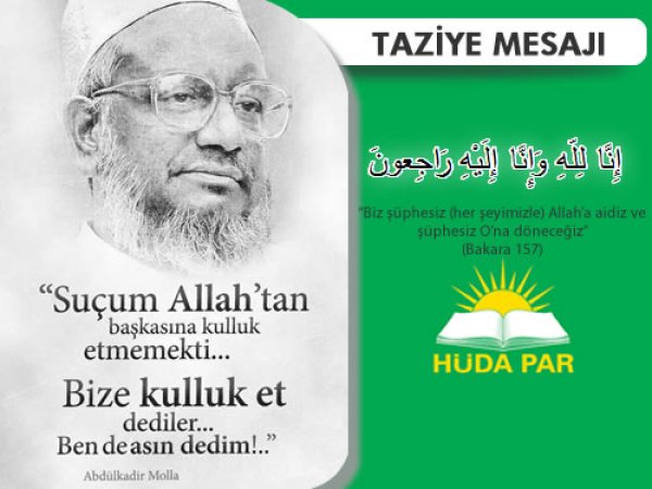 HÜDA PAR'dan Abdulkadir Molla İçin Taziye Mesajı 