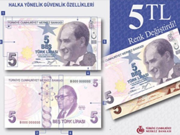 '5 Lira'nın Rengi Değiştirildi