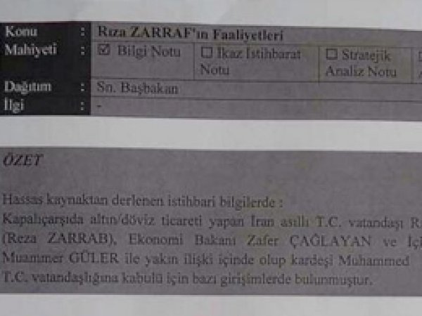 MİT Raporunda Zarraf Uyarısı