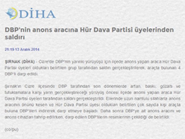 DİHA, HÜDA PAR üyelerini hedef göstermiş