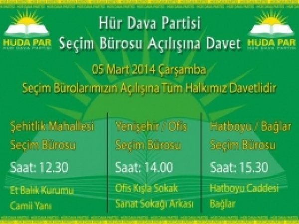 HÜDA PAR'dan Seçim Bürolarının Açılışına Davet 