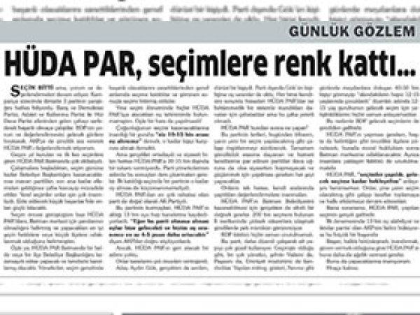 'HÜDA PAR Seçimin Gerçek Galibi'