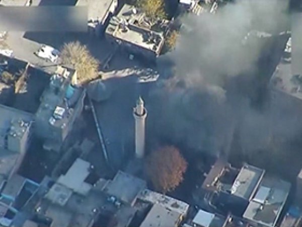 Camii yangını havadan görüntülendi