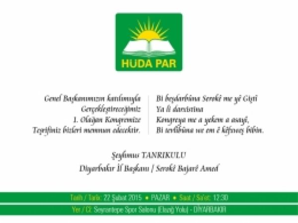 Hüda-Par Diyarbakır il kongresi Pazar günü yapılacak