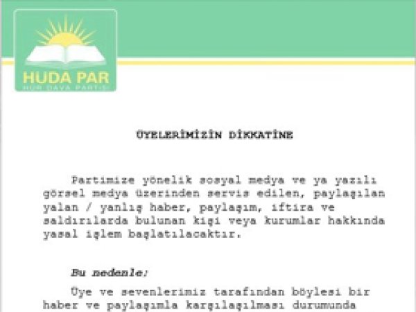 HÜDA PAR'dan önemli duyuru