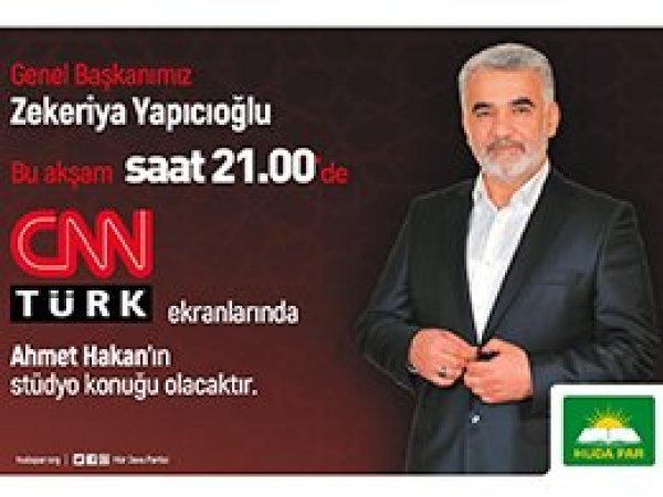 Yapıcıoğlu, CNN Türk'te Ahmet Hakan'ın sorularını yanıtlayacak