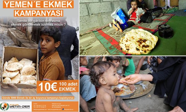 Açlıktan ölümlerin yaşandığı Yemenli mazlumlar için günlük taze ekmek