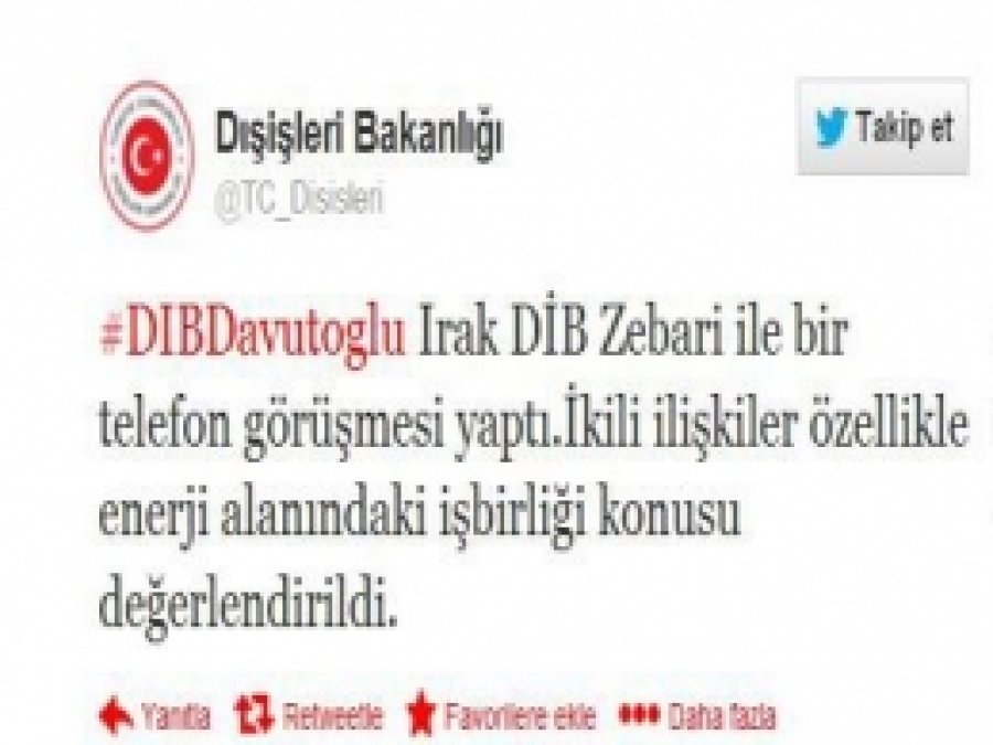 Davutoğlu, Zebari ile Görüştü 