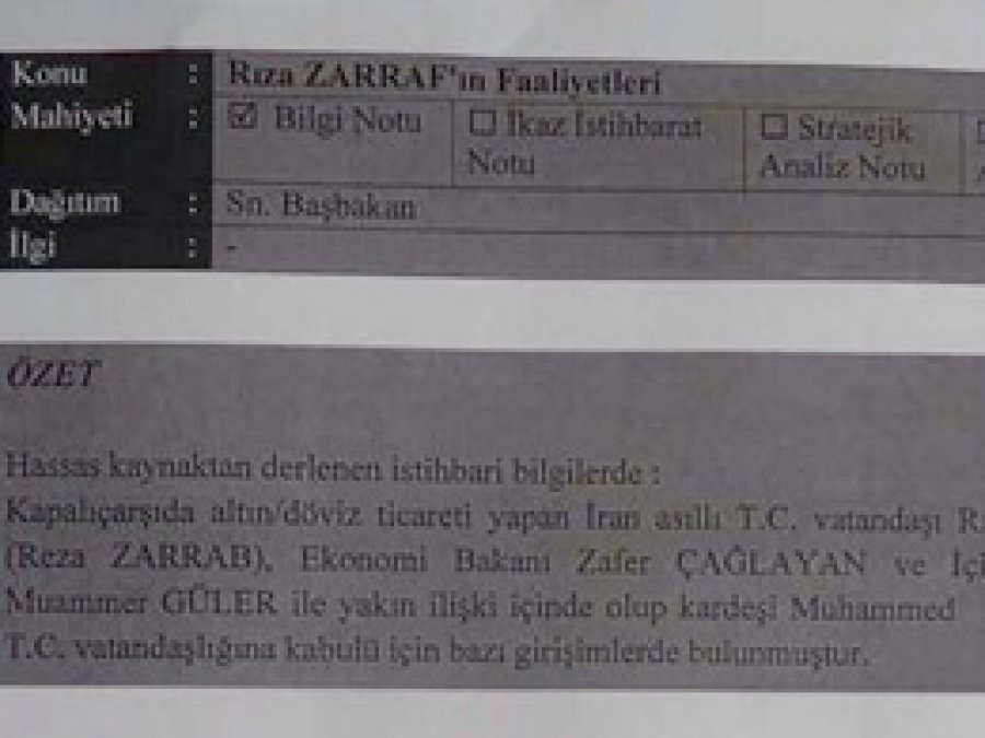 MİT Raporunda Zarraf Uyarısı