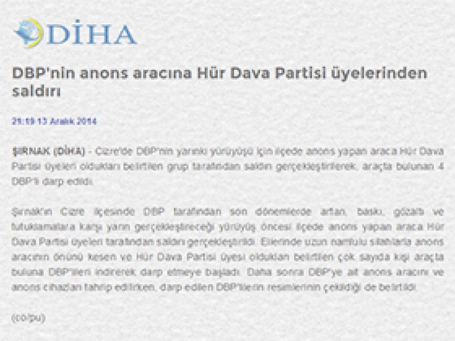 DİHA, HÜDA PAR üyelerini hedef göstermiş