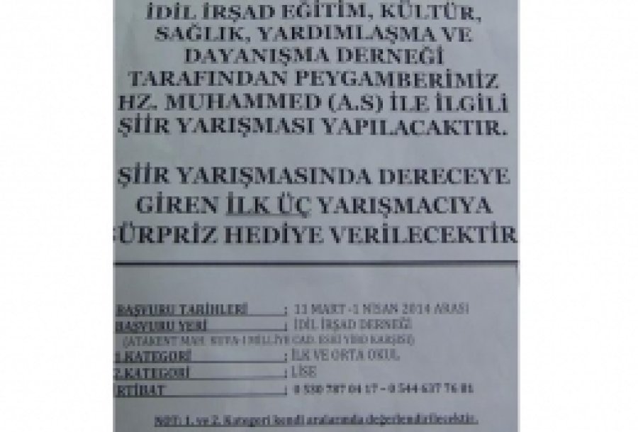 İdil İrşad Der'den Kutlu Doğum Şiir Yarışması 