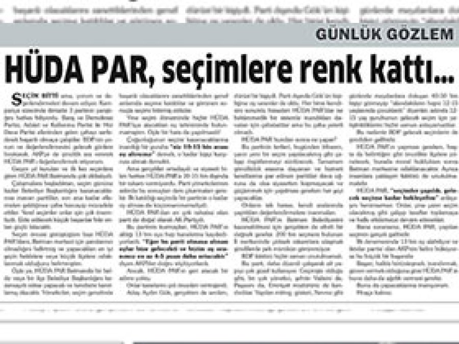 'HÜDA PAR Seçimin Gerçek Galibi'