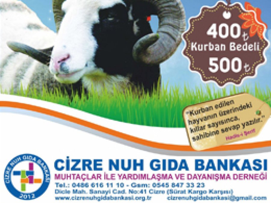 Cizre Nuh Gıda Bankası'ndan Kurban Çağrısı 