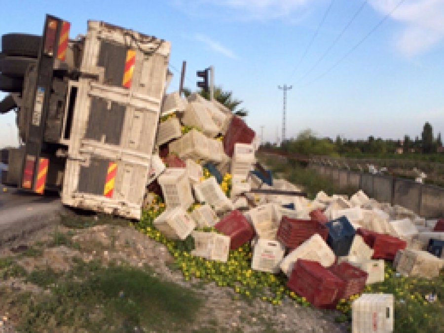 Mersin'de Narenciye yüklü kamyon devrildi