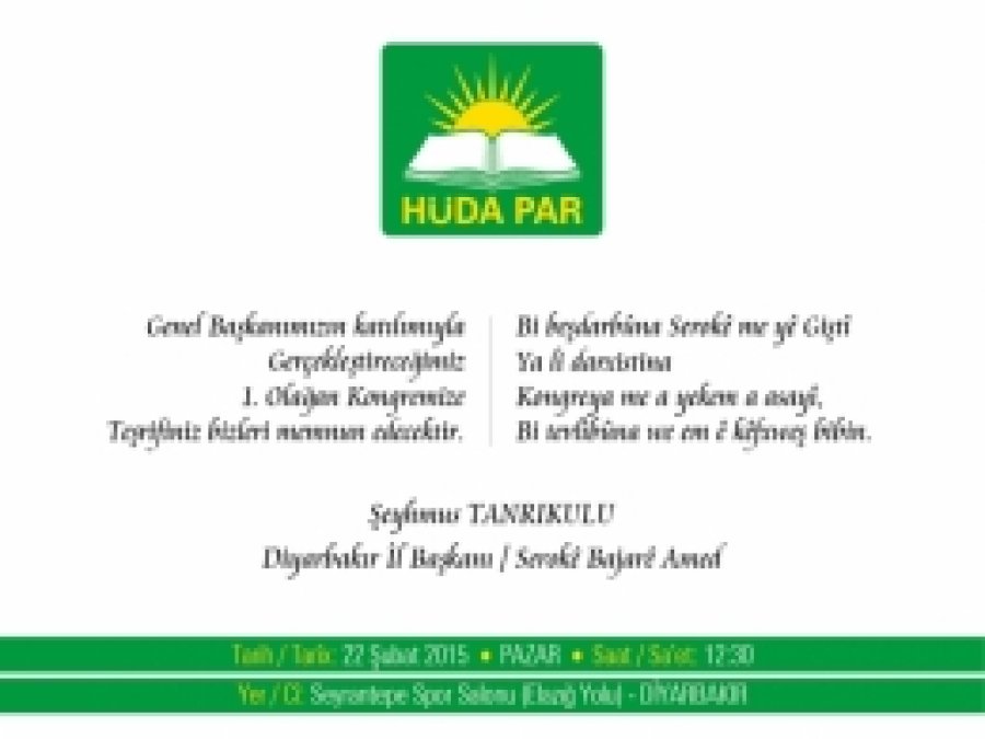 Hüda-Par Diyarbakır il kongresi Pazar günü yapılacak