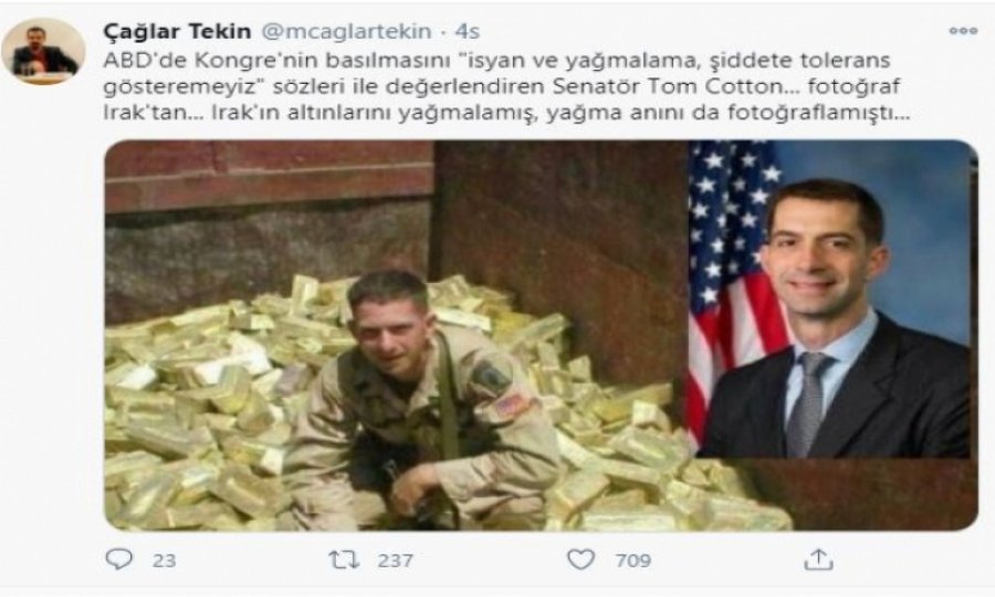 Irak'ta altınları yağmalayan senatör kendi ülkesinde olunca tepki gösterdi